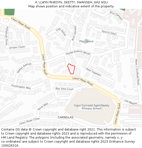 4, LLWYN RHEDYN, SKETTY, SWANSEA, SA2 9GU: Location map and indicative extent of plot