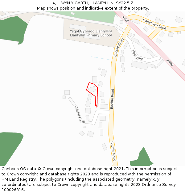 4, LLWYN Y GARTH, LLANFYLLIN, SY22 5JZ: Location map and indicative extent of plot