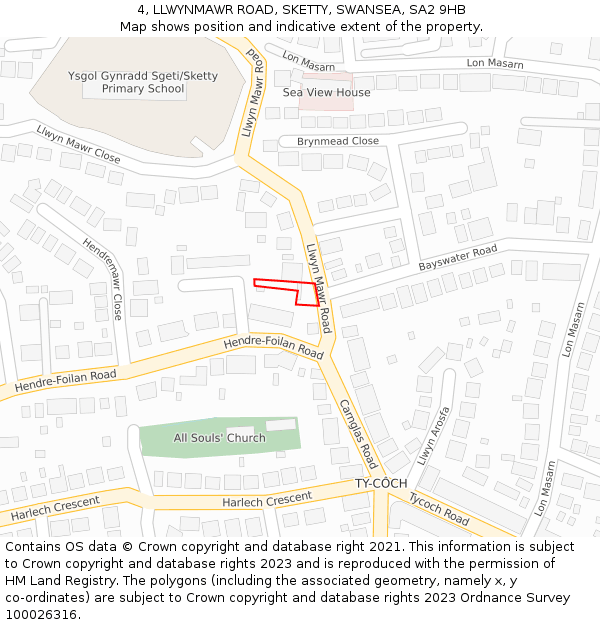 4, LLWYNMAWR ROAD, SKETTY, SWANSEA, SA2 9HB: Location map and indicative extent of plot