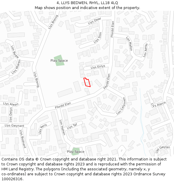 4, LLYS BEDWEN, RHYL, LL18 4LQ: Location map and indicative extent of plot