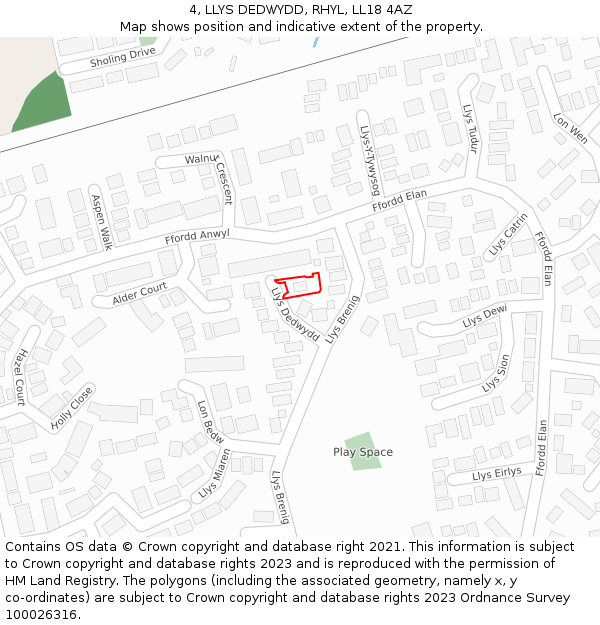 4, LLYS DEDWYDD, RHYL, LL18 4AZ: Location map and indicative extent of plot