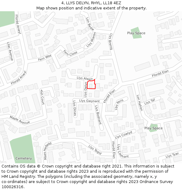 4, LLYS DELYN, RHYL, LL18 4EZ: Location map and indicative extent of plot