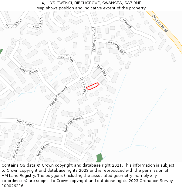 4, LLYS GWENCI, BIRCHGROVE, SWANSEA, SA7 9NE: Location map and indicative extent of plot