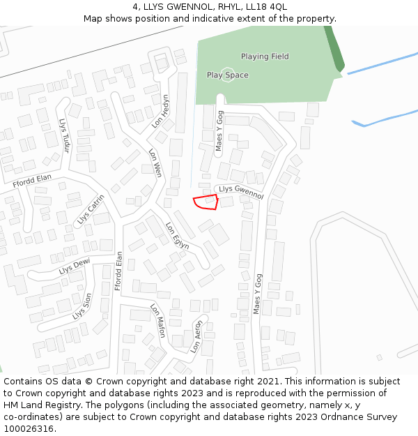 4, LLYS GWENNOL, RHYL, LL18 4QL: Location map and indicative extent of plot