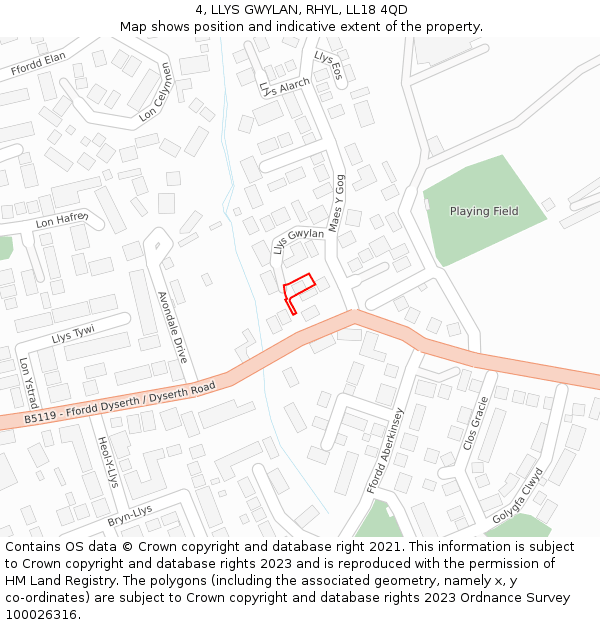 4, LLYS GWYLAN, RHYL, LL18 4QD: Location map and indicative extent of plot