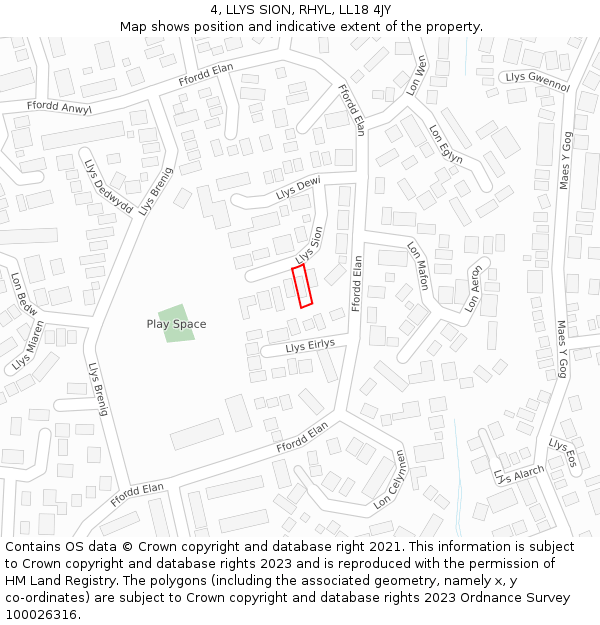 4, LLYS SION, RHYL, LL18 4JY: Location map and indicative extent of plot