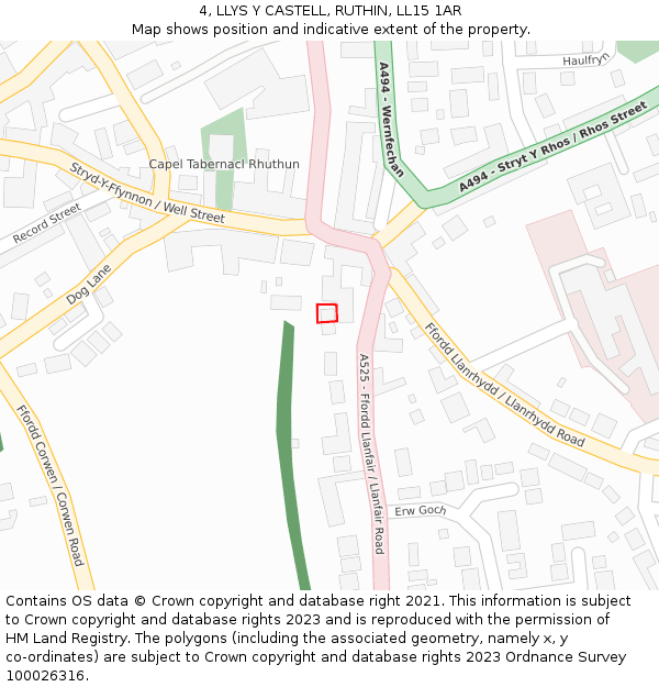 4, LLYS Y CASTELL, RUTHIN, LL15 1AR: Location map and indicative extent of plot