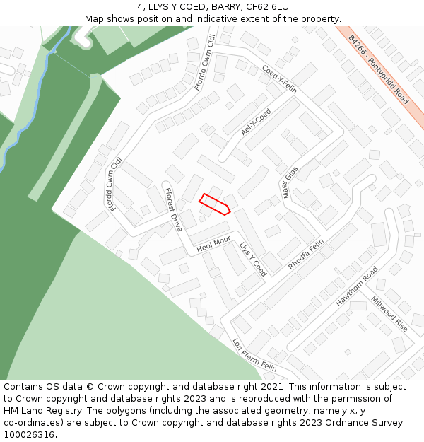 4, LLYS Y COED, BARRY, CF62 6LU: Location map and indicative extent of plot