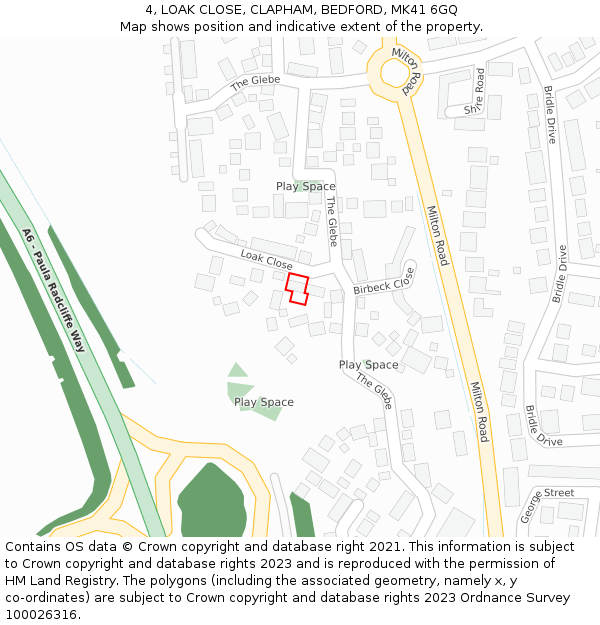 4, LOAK CLOSE, CLAPHAM, BEDFORD, MK41 6GQ: Location map and indicative extent of plot