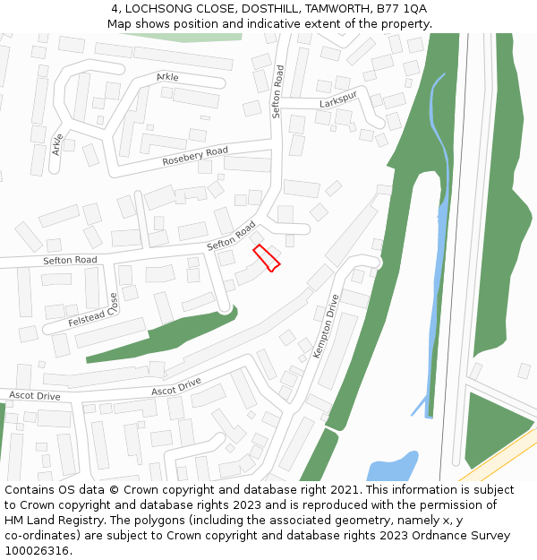 4, LOCHSONG CLOSE, DOSTHILL, TAMWORTH, B77 1QA: Location map and indicative extent of plot