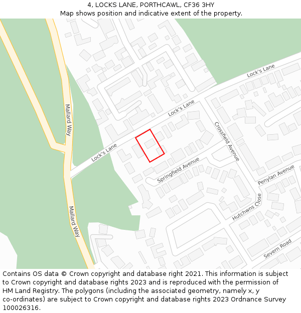 4, LOCKS LANE, PORTHCAWL, CF36 3HY: Location map and indicative extent of plot