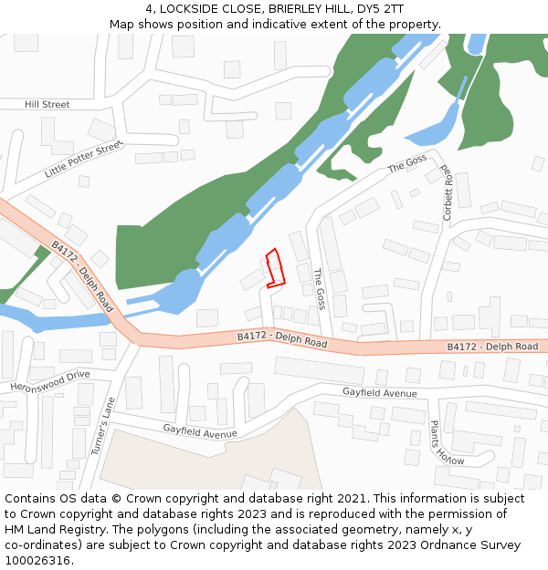 4, LOCKSIDE CLOSE, BRIERLEY HILL, DY5 2TT: Location map and indicative extent of plot