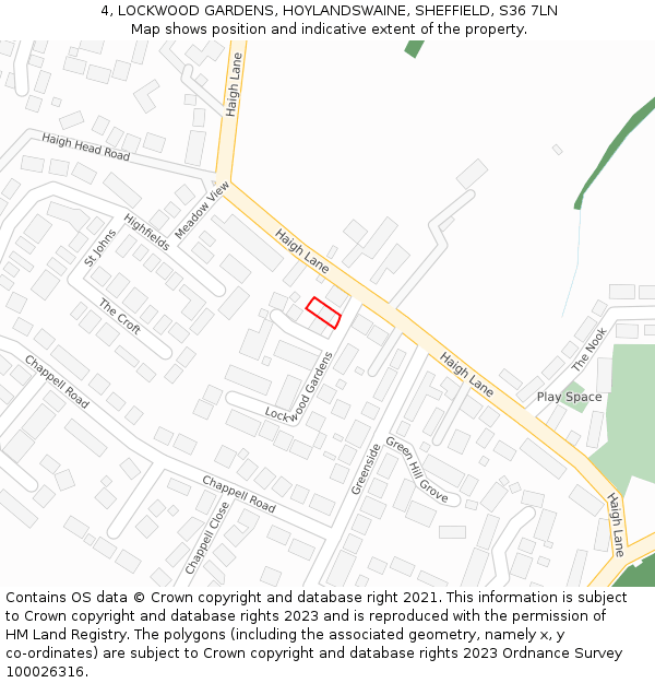 4, LOCKWOOD GARDENS, HOYLANDSWAINE, SHEFFIELD, S36 7LN: Location map and indicative extent of plot