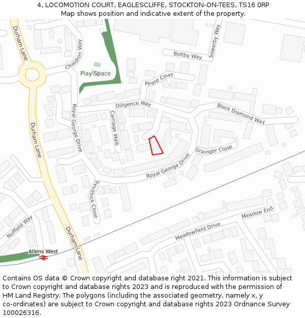 4, LOCOMOTION COURT, EAGLESCLIFFE, STOCKTON-ON-TEES, TS16 0RP: Location map and indicative extent of plot