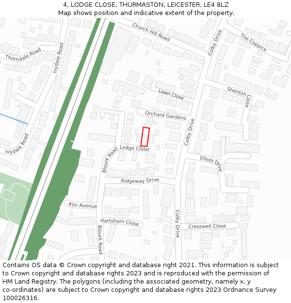 4, LODGE CLOSE, THURMASTON, LEICESTER, LE4 8LZ: Location map and indicative extent of plot