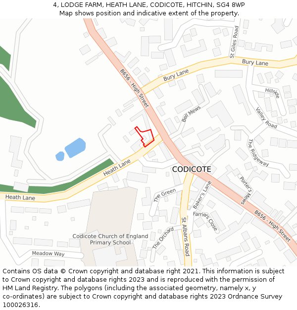 4, LODGE FARM, HEATH LANE, CODICOTE, HITCHIN, SG4 8WP: Location map and indicative extent of plot