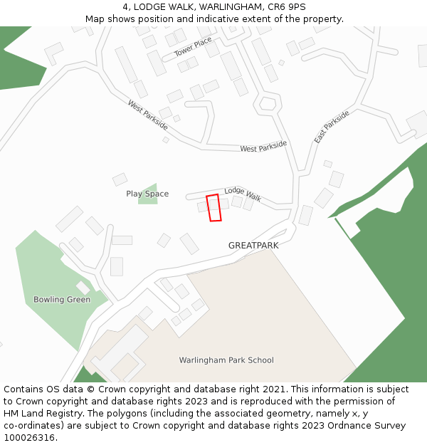 4, LODGE WALK, WARLINGHAM, CR6 9PS: Location map and indicative extent of plot