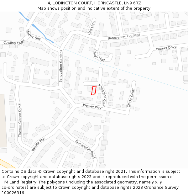 4, LODINGTON COURT, HORNCASTLE, LN9 6RZ: Location map and indicative extent of plot