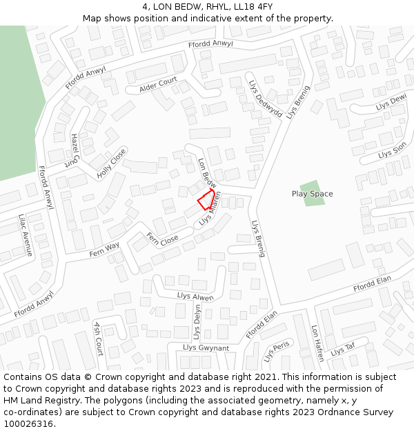 4, LON BEDW, RHYL, LL18 4FY: Location map and indicative extent of plot