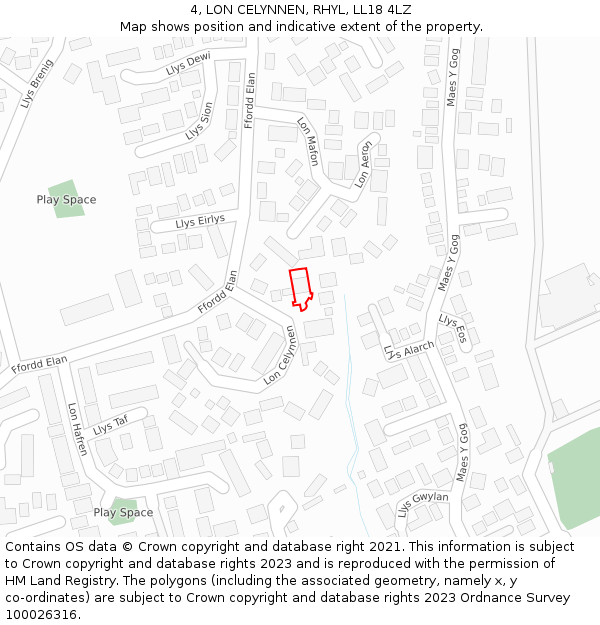 4, LON CELYNNEN, RHYL, LL18 4LZ: Location map and indicative extent of plot