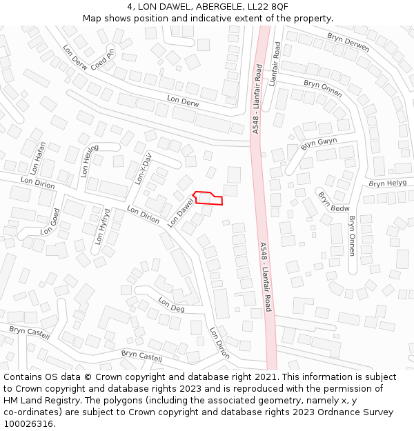 4, LON DAWEL, ABERGELE, LL22 8QF: Location map and indicative extent of plot