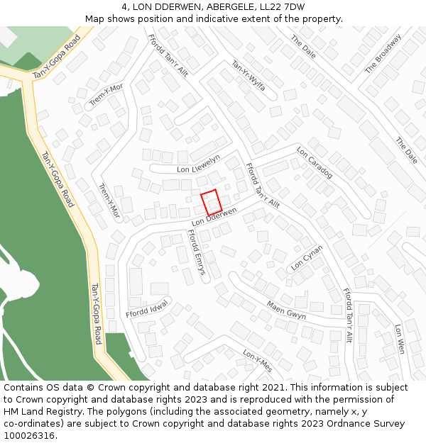 4, LON DDERWEN, ABERGELE, LL22 7DW: Location map and indicative extent of plot