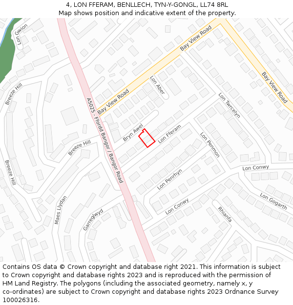 4, LON FFERAM, BENLLECH, TYN-Y-GONGL, LL74 8RL: Location map and indicative extent of plot