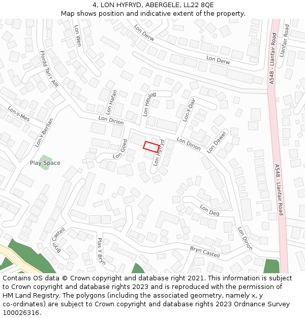 4, LON HYFRYD, ABERGELE, LL22 8QE: Location map and indicative extent of plot