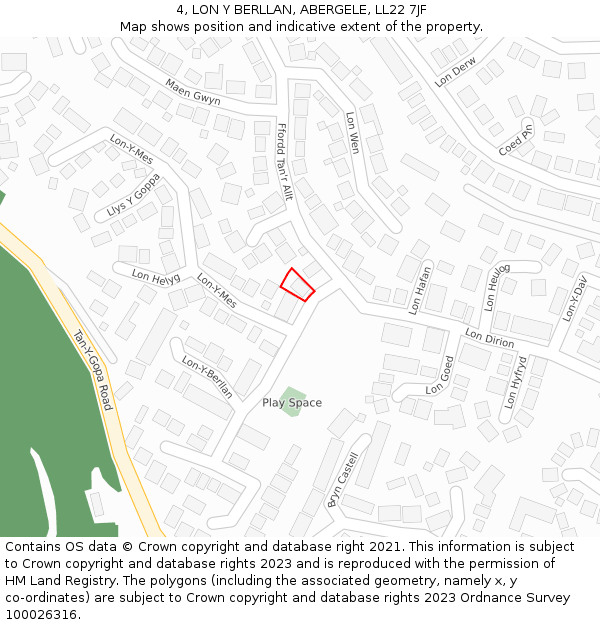 4, LON Y BERLLAN, ABERGELE, LL22 7JF: Location map and indicative extent of plot