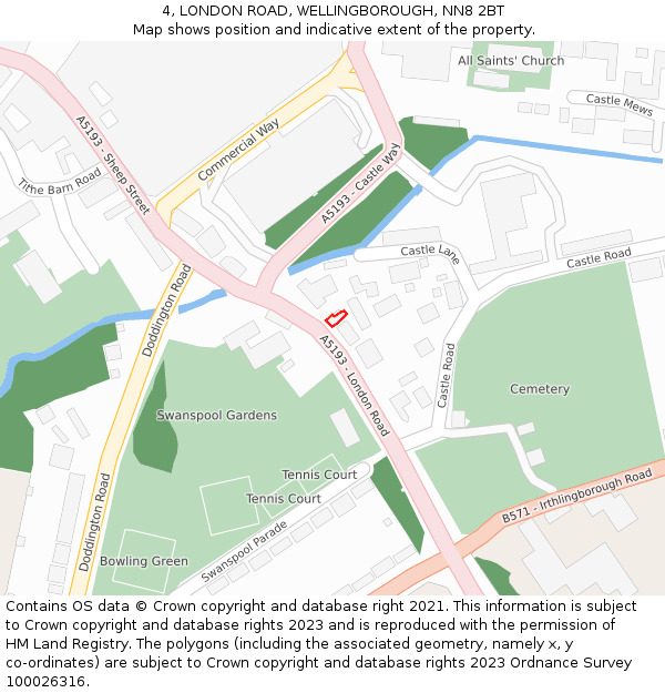 4, LONDON ROAD, WELLINGBOROUGH, NN8 2BT: Location map and indicative extent of plot