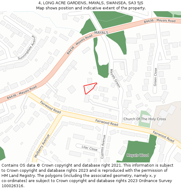 4, LONG ACRE GARDENS, MAYALS, SWANSEA, SA3 5JS: Location map and indicative extent of plot