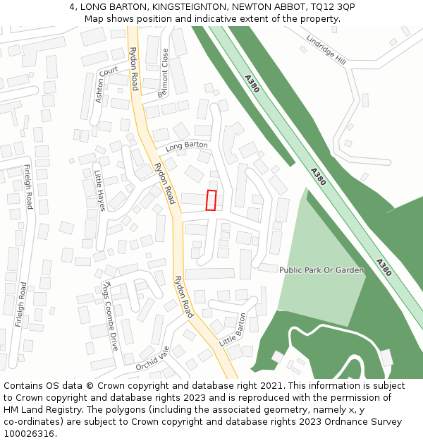 4, LONG BARTON, KINGSTEIGNTON, NEWTON ABBOT, TQ12 3QP: Location map and indicative extent of plot