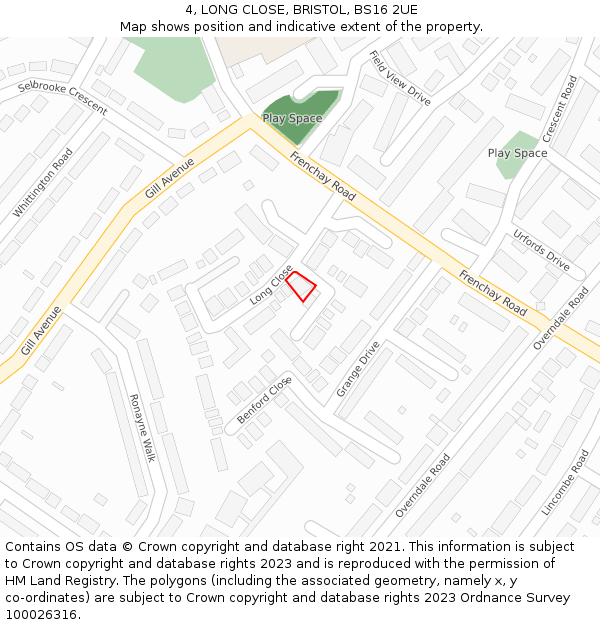 4, LONG CLOSE, BRISTOL, BS16 2UE: Location map and indicative extent of plot