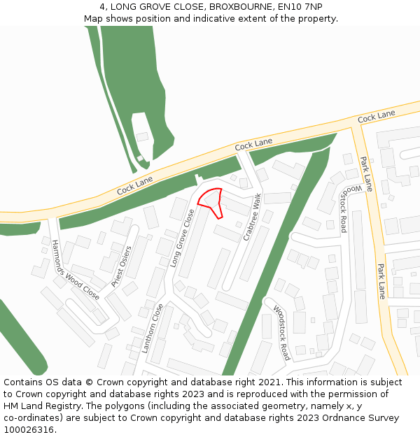 4, LONG GROVE CLOSE, BROXBOURNE, EN10 7NP: Location map and indicative extent of plot
