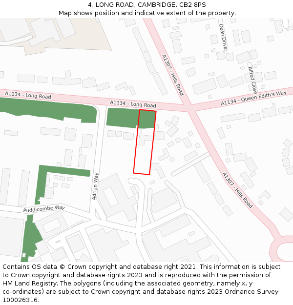 4, LONG ROAD, CAMBRIDGE, CB2 8PS: Location map and indicative extent of plot