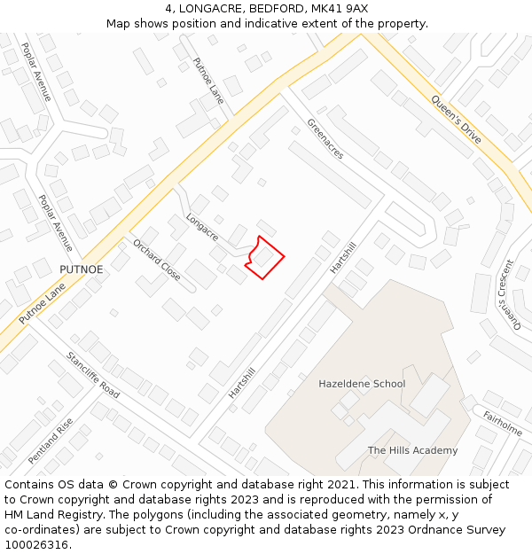 4, LONGACRE, BEDFORD, MK41 9AX: Location map and indicative extent of plot