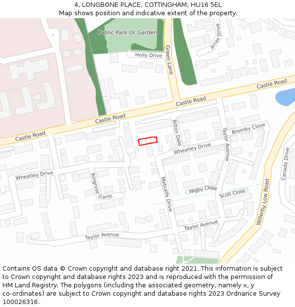 4, LONGBONE PLACE, COTTINGHAM, HU16 5EL: Location map and indicative extent of plot