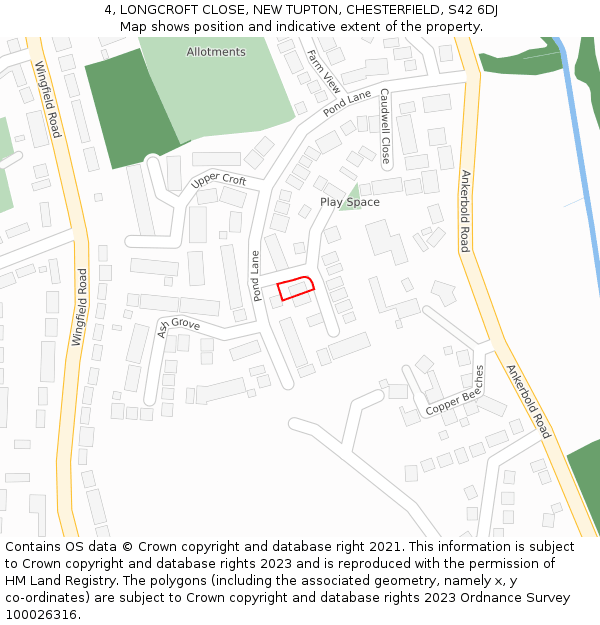 4, LONGCROFT CLOSE, NEW TUPTON, CHESTERFIELD, S42 6DJ: Location map and indicative extent of plot