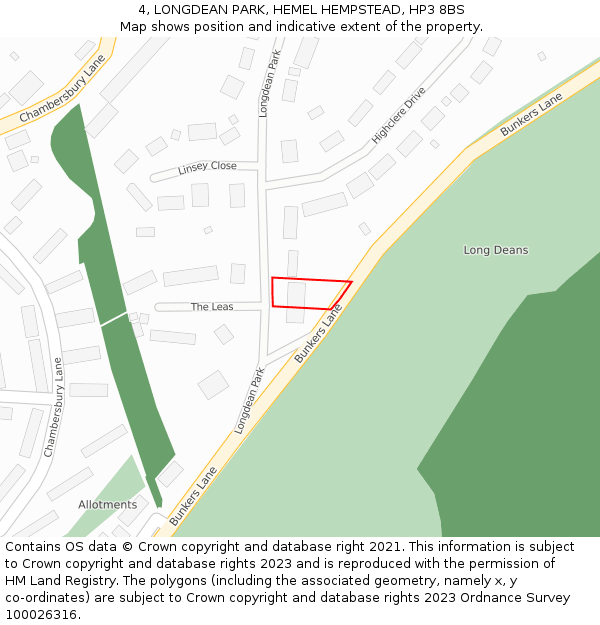 4, LONGDEAN PARK, HEMEL HEMPSTEAD, HP3 8BS: Location map and indicative extent of plot