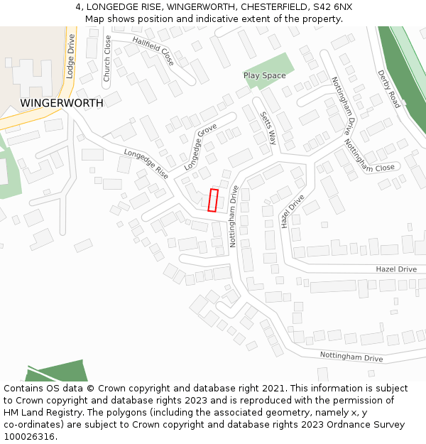 4, LONGEDGE RISE, WINGERWORTH, CHESTERFIELD, S42 6NX: Location map and indicative extent of plot