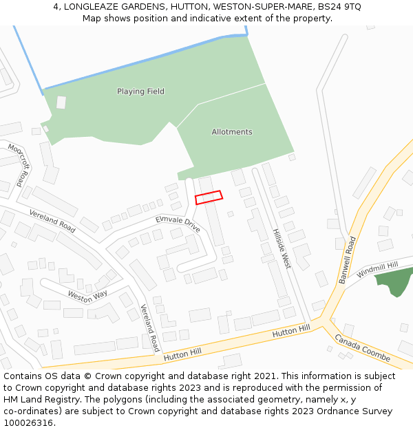 4, LONGLEAZE GARDENS, HUTTON, WESTON-SUPER-MARE, BS24 9TQ: Location map and indicative extent of plot