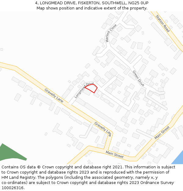 4, LONGMEAD DRIVE, FISKERTON, SOUTHWELL, NG25 0UP: Location map and indicative extent of plot