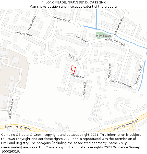 4, LONGMEADE, GRAVESEND, DA12 2NX: Location map and indicative extent of plot
