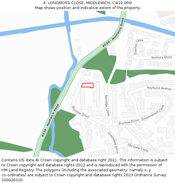4, LONGMOSS CLOSE, MIDDLEWICH, CW10 0PW: Location map and indicative extent of plot