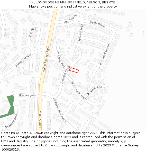 4, LONGRIDGE HEATH, BRIERFIELD, NELSON, BB9 0YE: Location map and indicative extent of plot