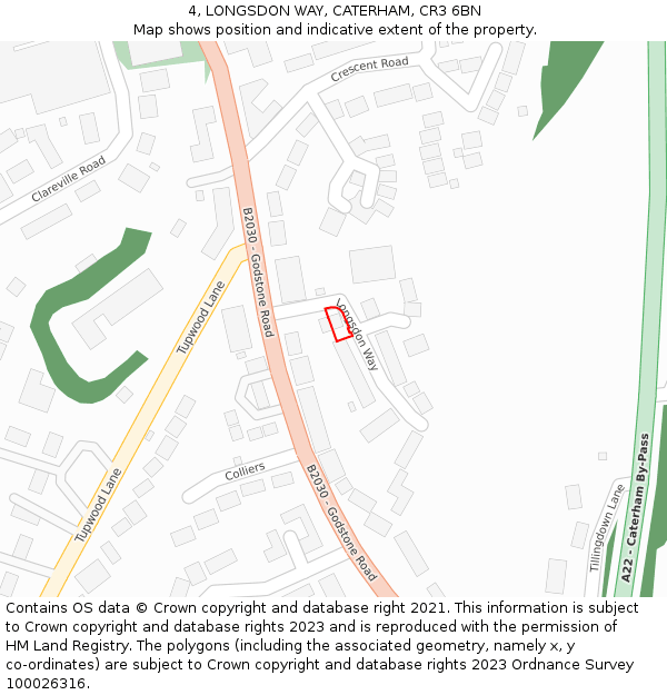 4, LONGSDON WAY, CATERHAM, CR3 6BN: Location map and indicative extent of plot