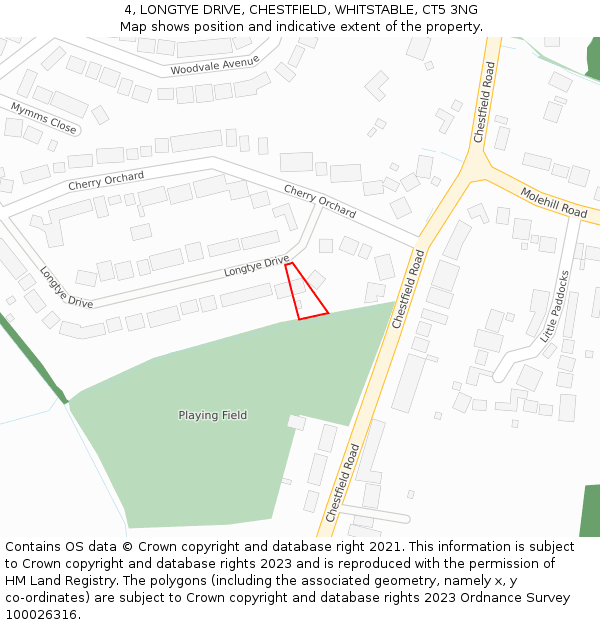 4, LONGTYE DRIVE, CHESTFIELD, WHITSTABLE, CT5 3NG: Location map and indicative extent of plot