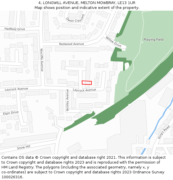 4, LONGWILL AVENUE, MELTON MOWBRAY, LE13 1UR: Location map and indicative extent of plot