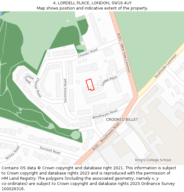 4, LORDELL PLACE, LONDON, SW19 4UY: Location map and indicative extent of plot