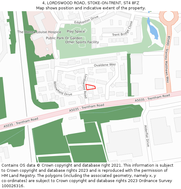 4, LORDSWOOD ROAD, STOKE-ON-TRENT, ST4 8FZ: Location map and indicative extent of plot